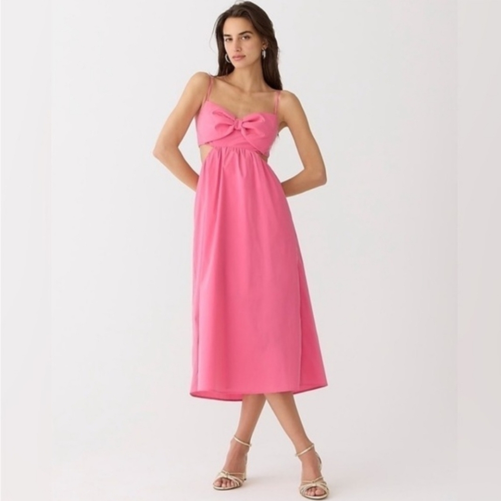 J Crew Collection Bow Front Cutout Midi Dress In Stretch Tafetta Sz 16